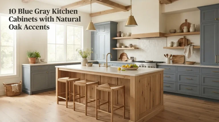 10 Blue Gray Kitchen Cabinets with Natural Oak Accents